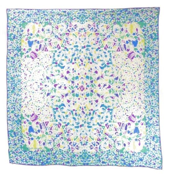 EMANUEL UNGARO Cream Silk Watercolor Print Scarf